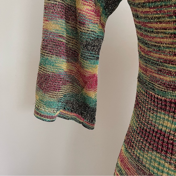 Vintage 90s Guess Jeans Gold Bodycon Knit Dress Medium Rasta Red Yellow Green - Picture 8 of 12